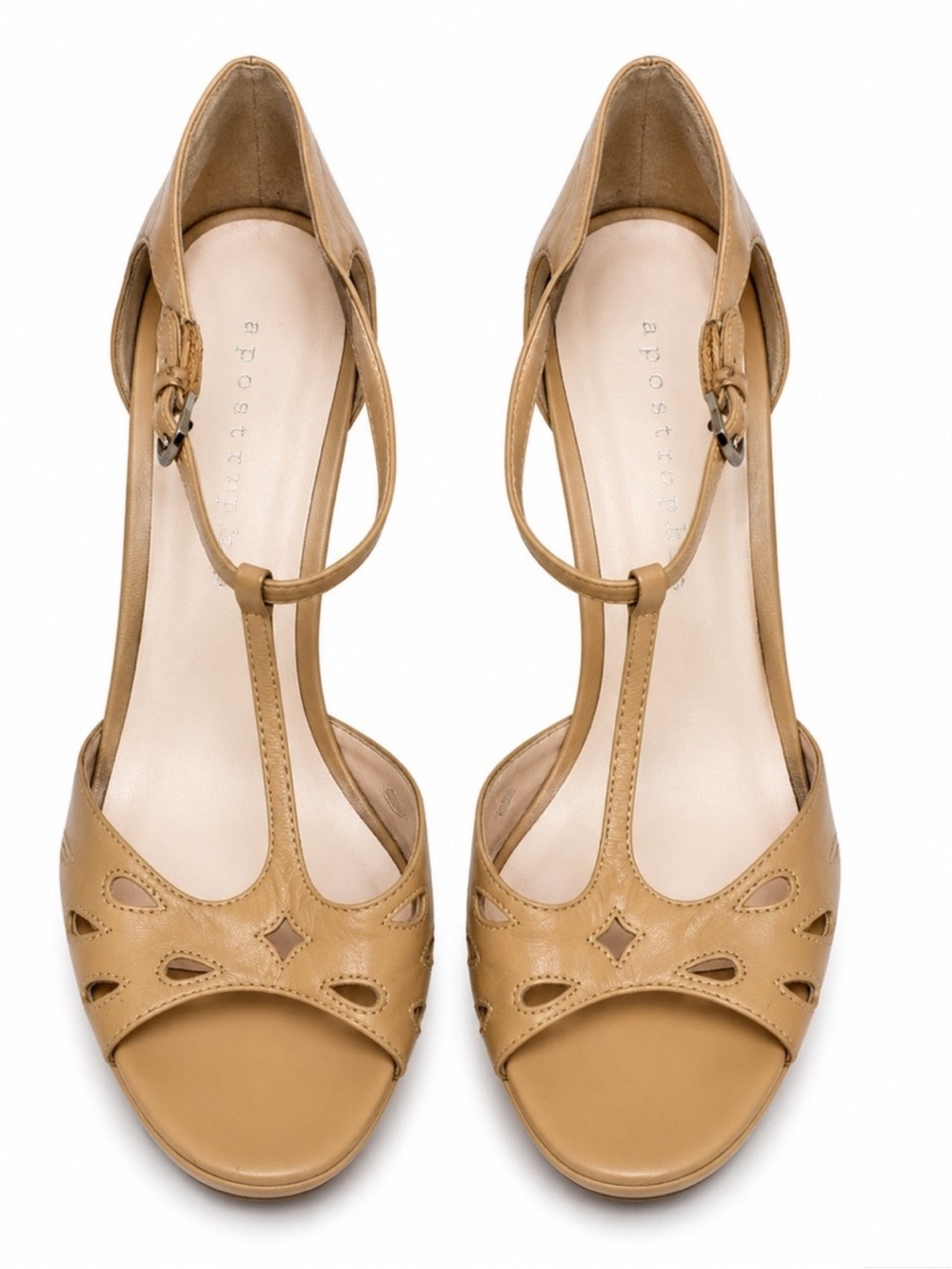 Apostrophe Nude/Tan Leather Ankle Strap Heels – Women’s Dress Sandals